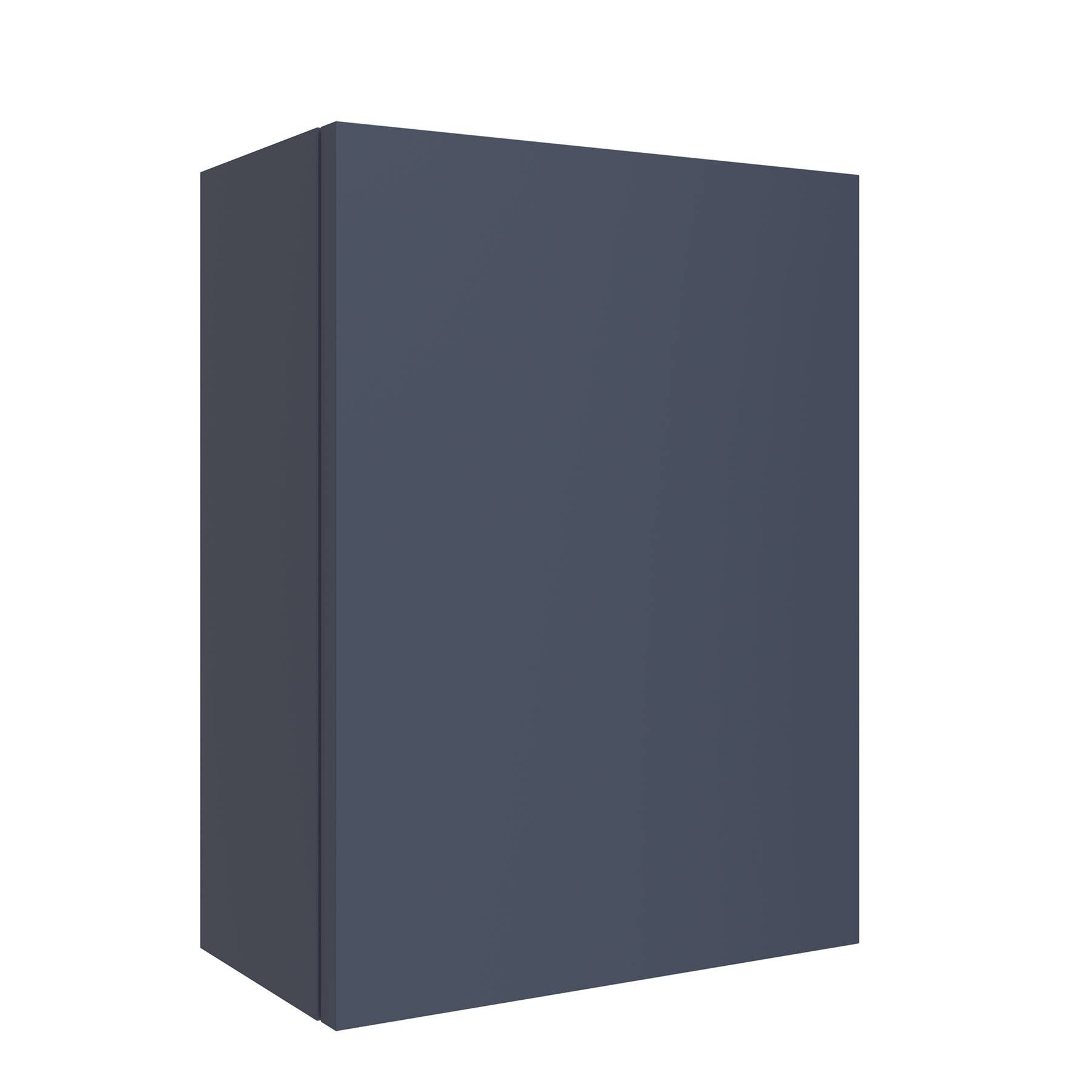 Ein schlanker, moderner, dunkelblauer rechteckiger Schrank mit minimalistischem Design, der eine glatte, unverschnörkelte Oberfläche aufweist.