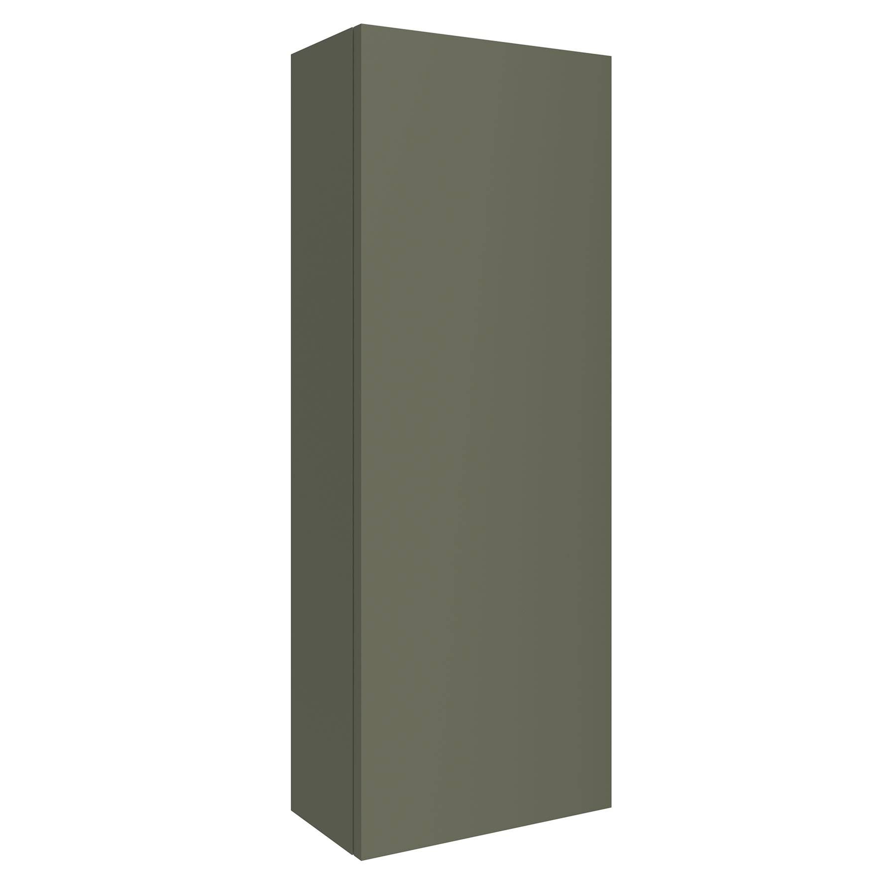 Olivgrüner, hoher rechteckiger Aufbewahrungsschrank mit elegantem, minimalistischem Design.