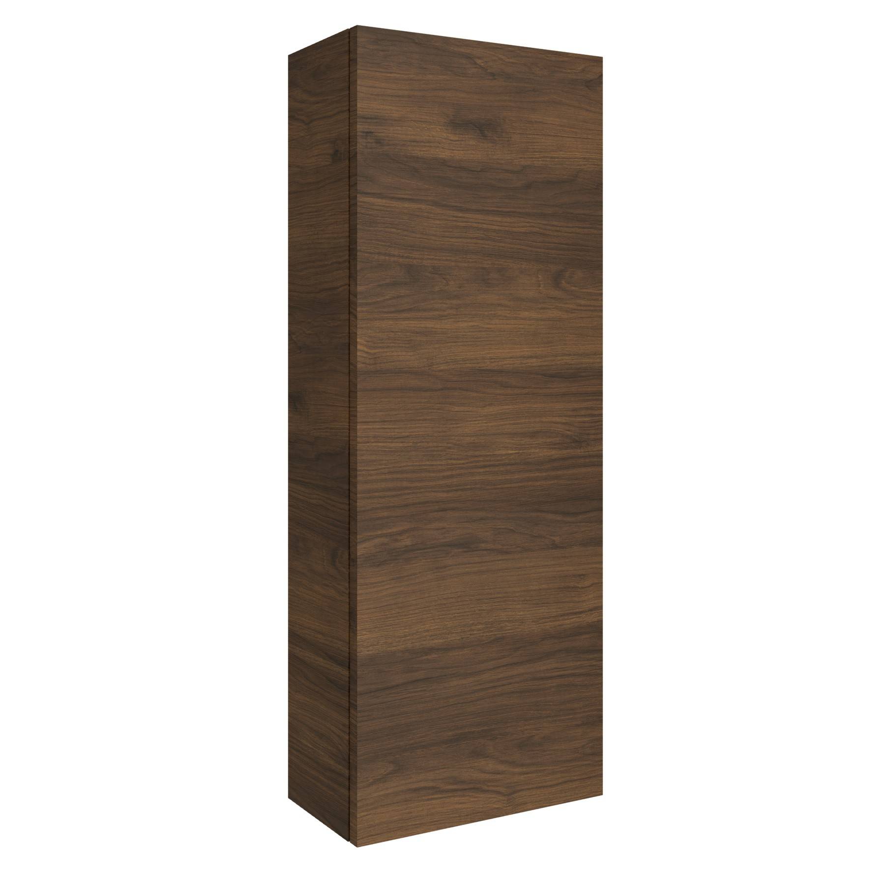 Hoher Holzschrank mit dunkler Brauntönung und nahtlosem Design, geeignet für moderne Inneneinrichtung und Aufbewahrung.