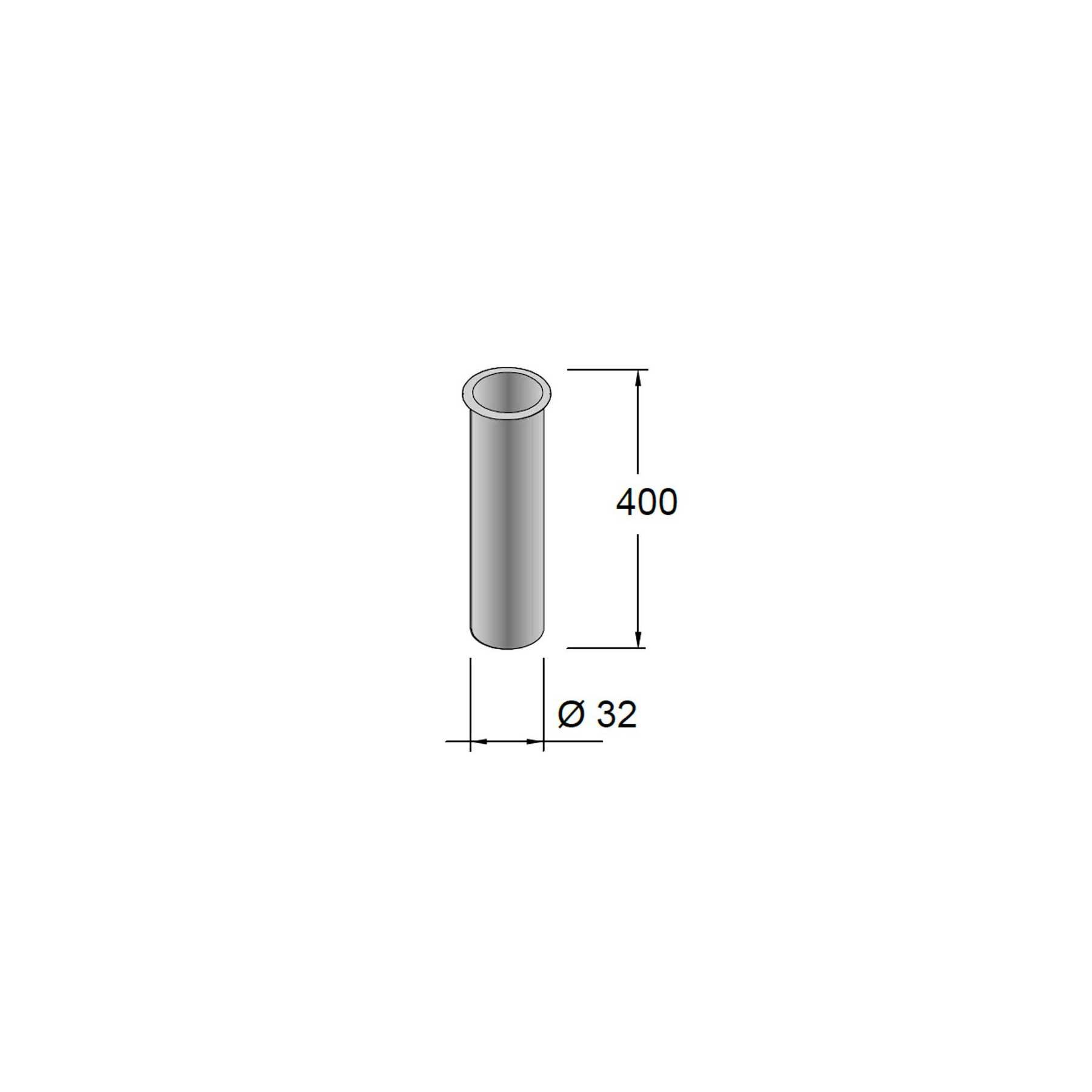 Diagramm einer zylindrischen Röhre mit Abmessungen: 400 mm Höhe, 32 mm Durchmesser.