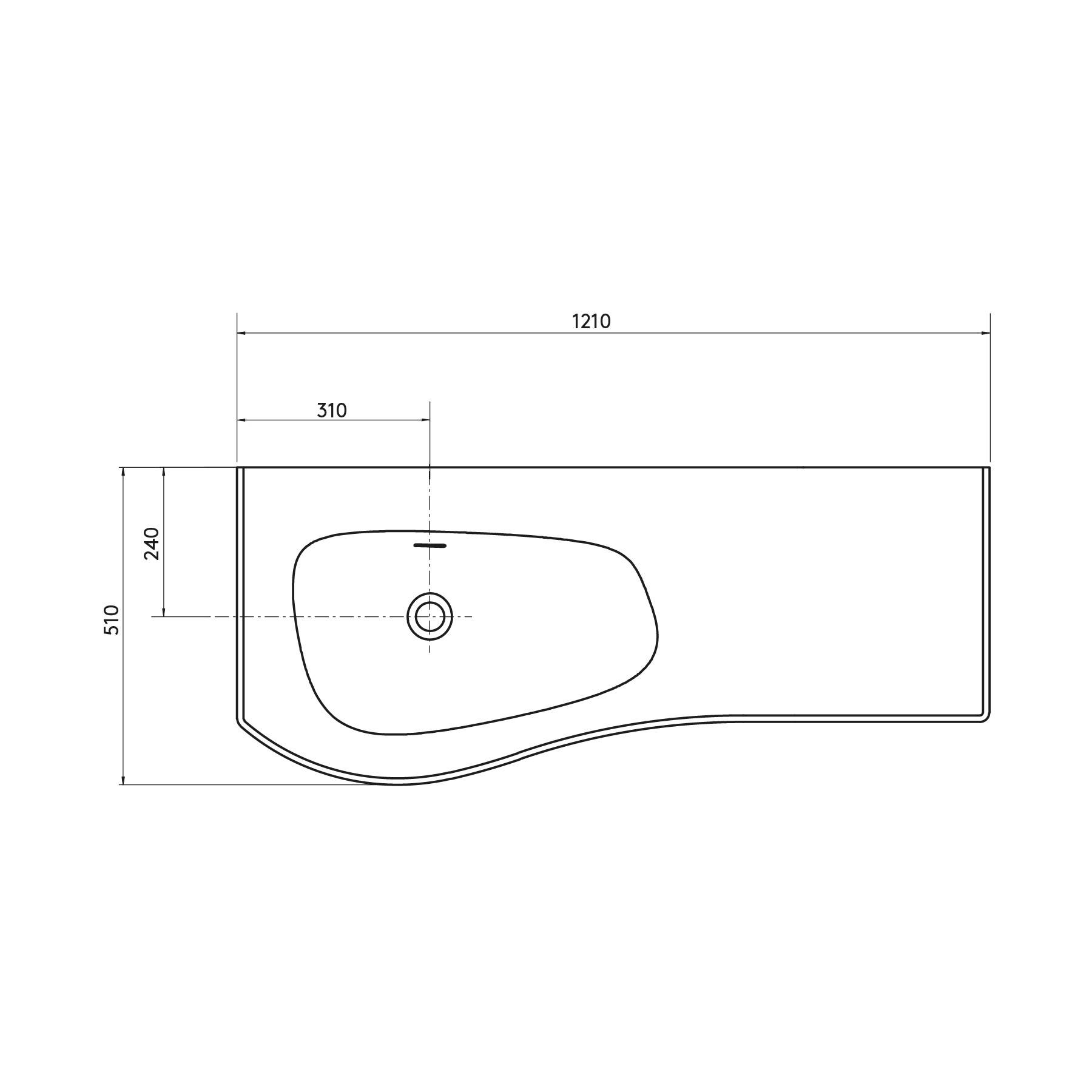 Salgar Waschtisch MAM 1200 rechts solid surface ohne Siphon und Clickerabfluss 1210 x 12 x 510 mm