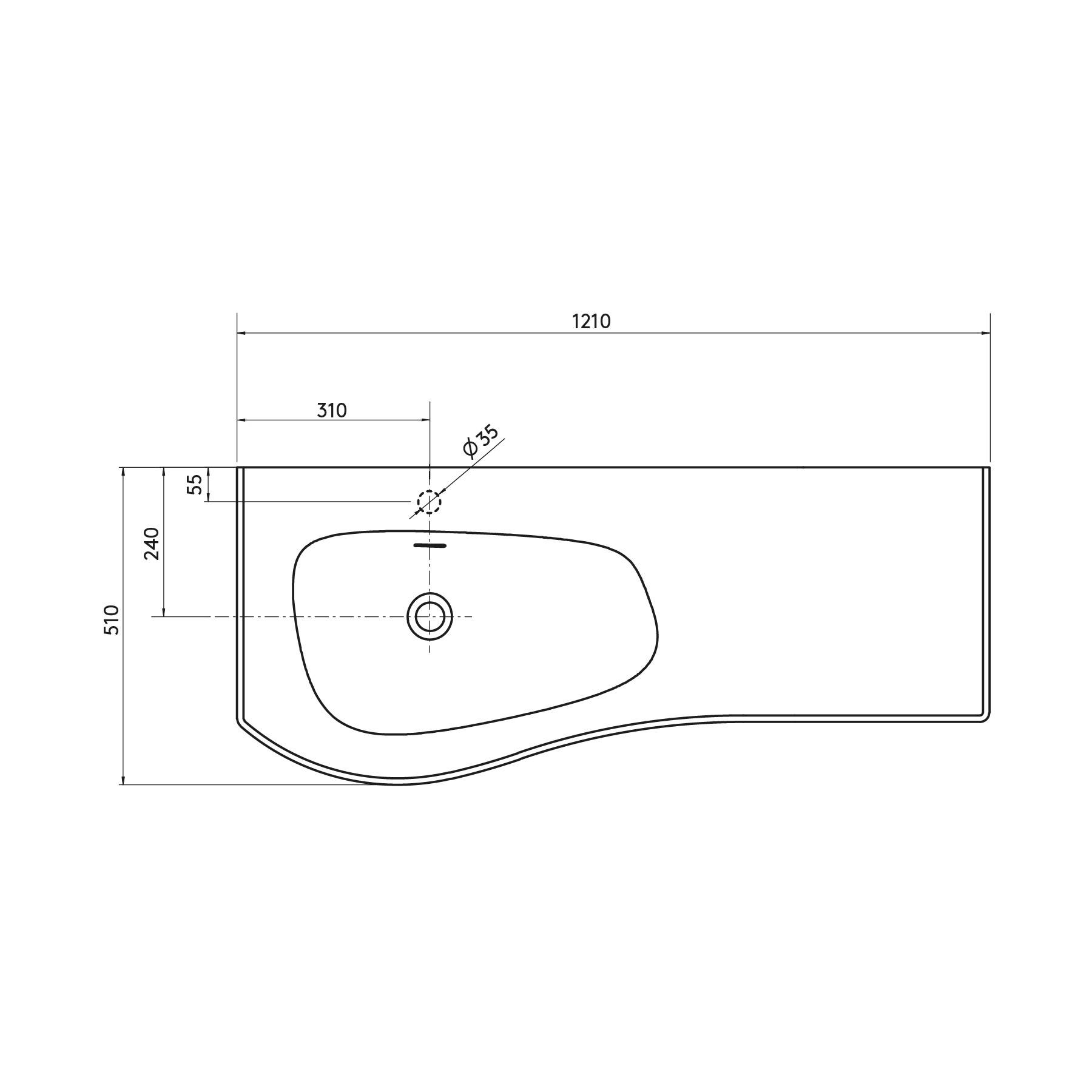 Salgar Waschtisch MAM 1200 rechts solid surface ohne Siphon und Clickerabfluss 1210 x 12 x 510 mm