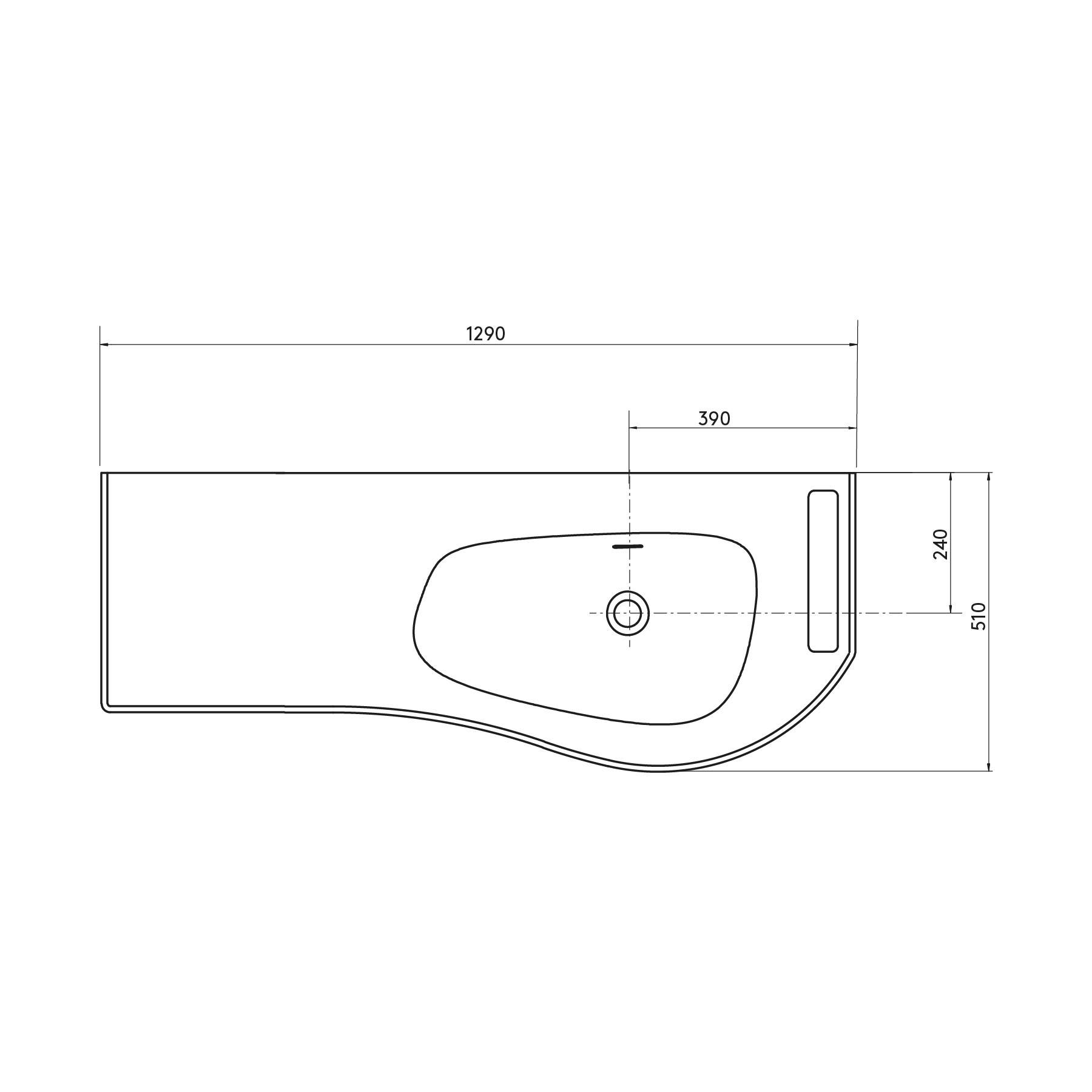 Salgar Waschtisch MAM 1290 links mit handtuchhalter mit Handtuchhalter, ohne Siphon und Clickerabfluss SOLID SURFACE WEIß MATT 1290 x 12 x 510 mm