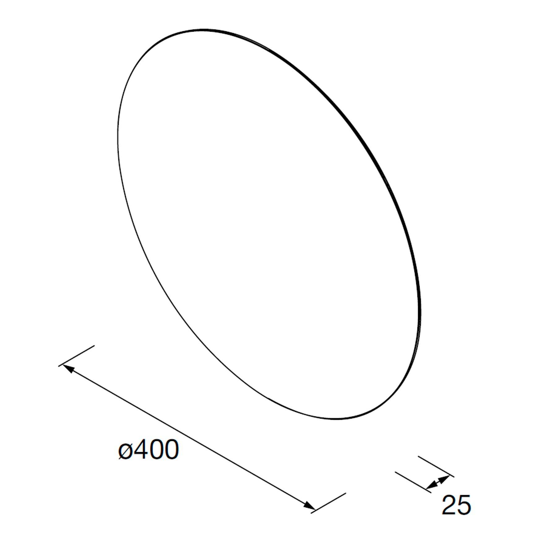 Ovale Form mit Maßangaben; Durchmesser mit 400 beschriftet, Dicke mit 25.