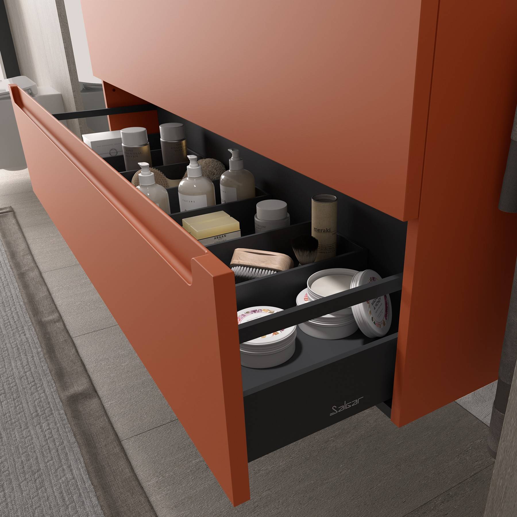 Salgar Schrank wandhängend MONTERREY 900 2 Metallauszug mit Softeinzug TERRACOTA 897 x 540 x 450 mm