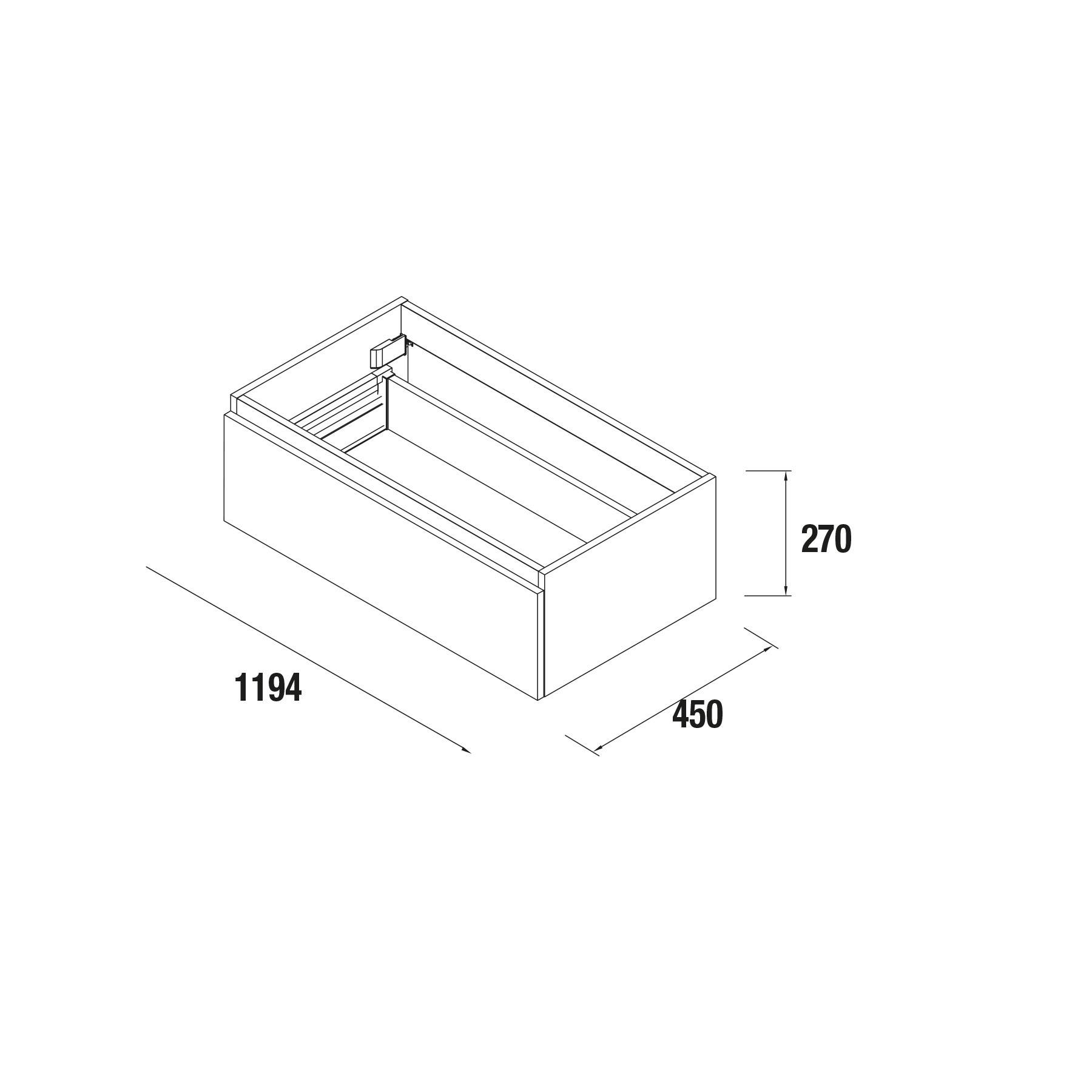 Rechteckige Box-Darstellung mit Maßen: 1194 lang, 450 breit und 270 hoch. Perspektivische Ansicht mit Betonung der Abmessungen.