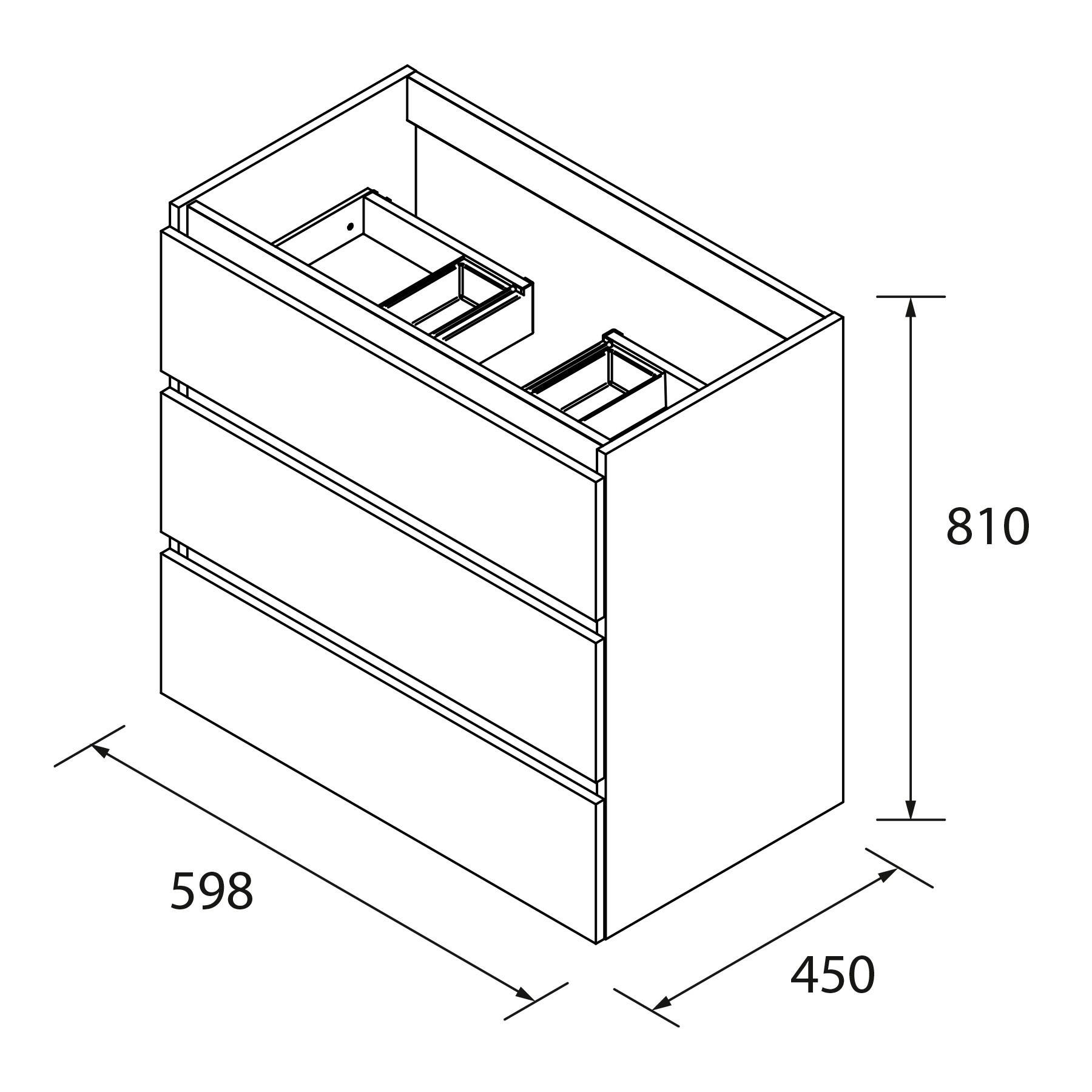 Salgar Schrank SPIRIT 600 3 Metallauszug WEIß GLÄNZEND598 x 810 x 450 mm