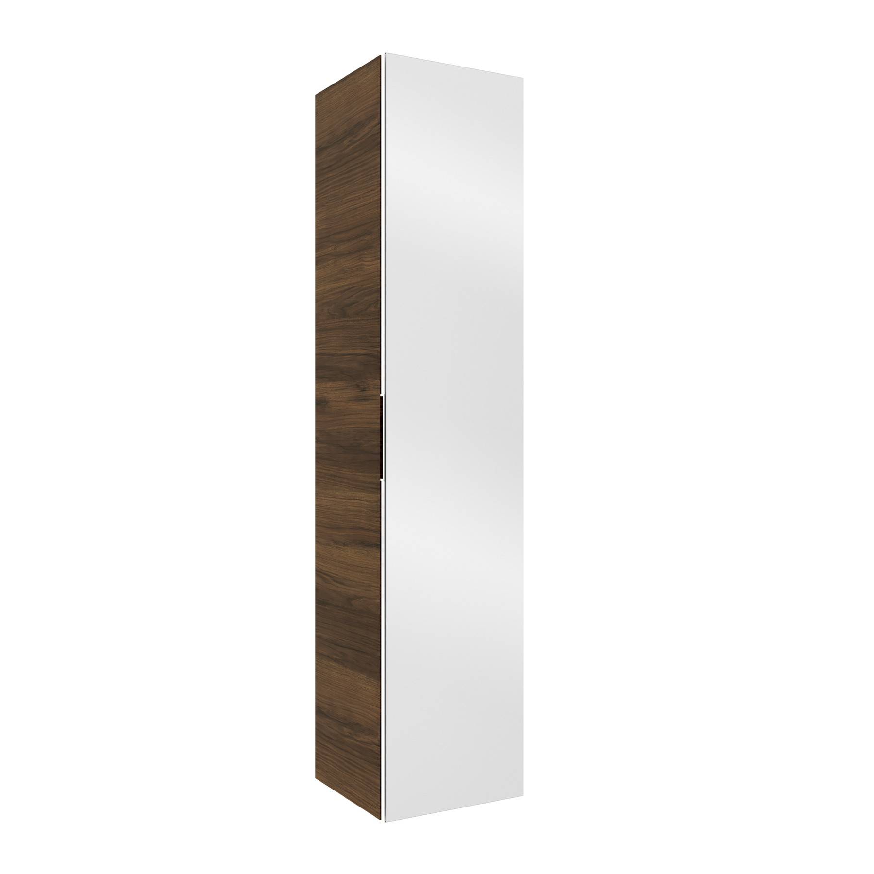 Hoher, schmaler Holzschrank mit einer eleganten weißen Front, konzipiert zur Aufbewahrung.