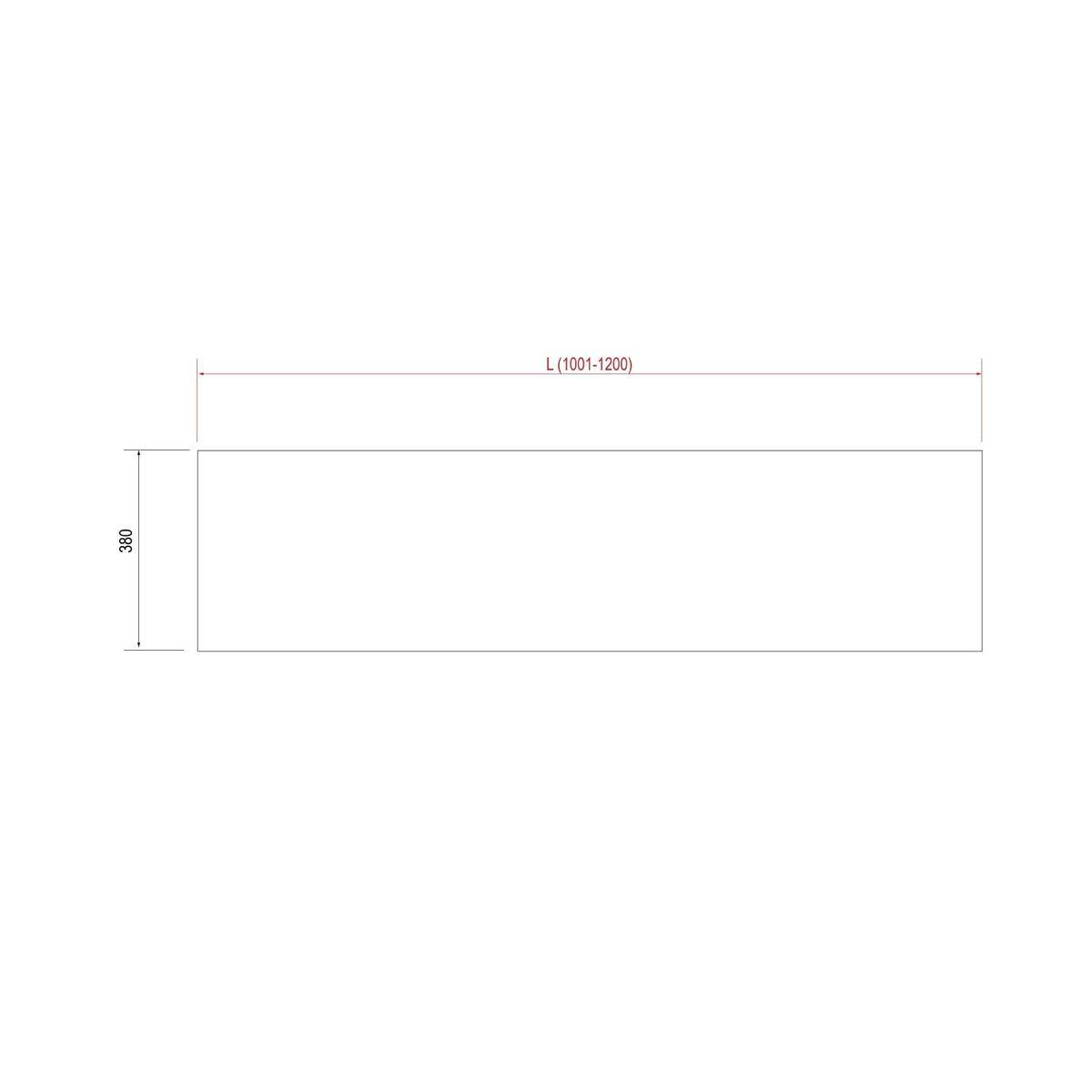 Einfaches Dimensionsdiagramm eines Rechtecks mit der Beschriftung L (1001-1200) oben und 380 auf der linken Seite, das Breite und Höhe angibt.