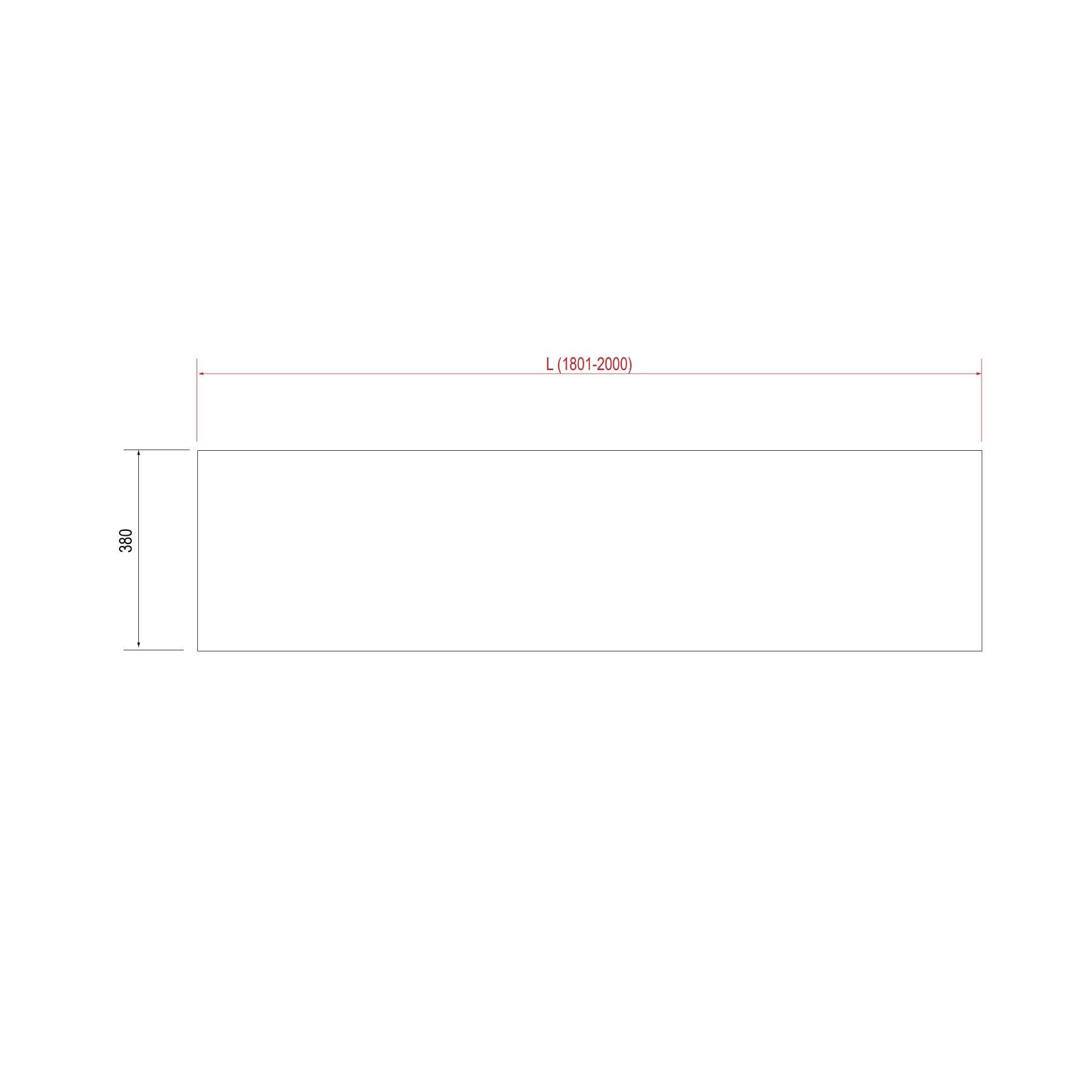 Rechteckiges Objekt mit einer Höhe von 350 mm und einer Länge zwischen 1801-2000 mm, dargestellt in einem einfachen Liniendiagramm mit beschrifteten Abmessungen.