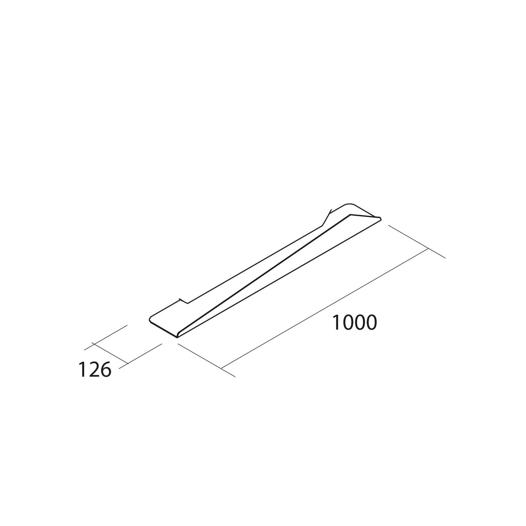 Eine technische Zeichnung zeigt ein rechteckiges Objekt mit den Abmessungen: 126 mm Breite und 1000 mm Länge.