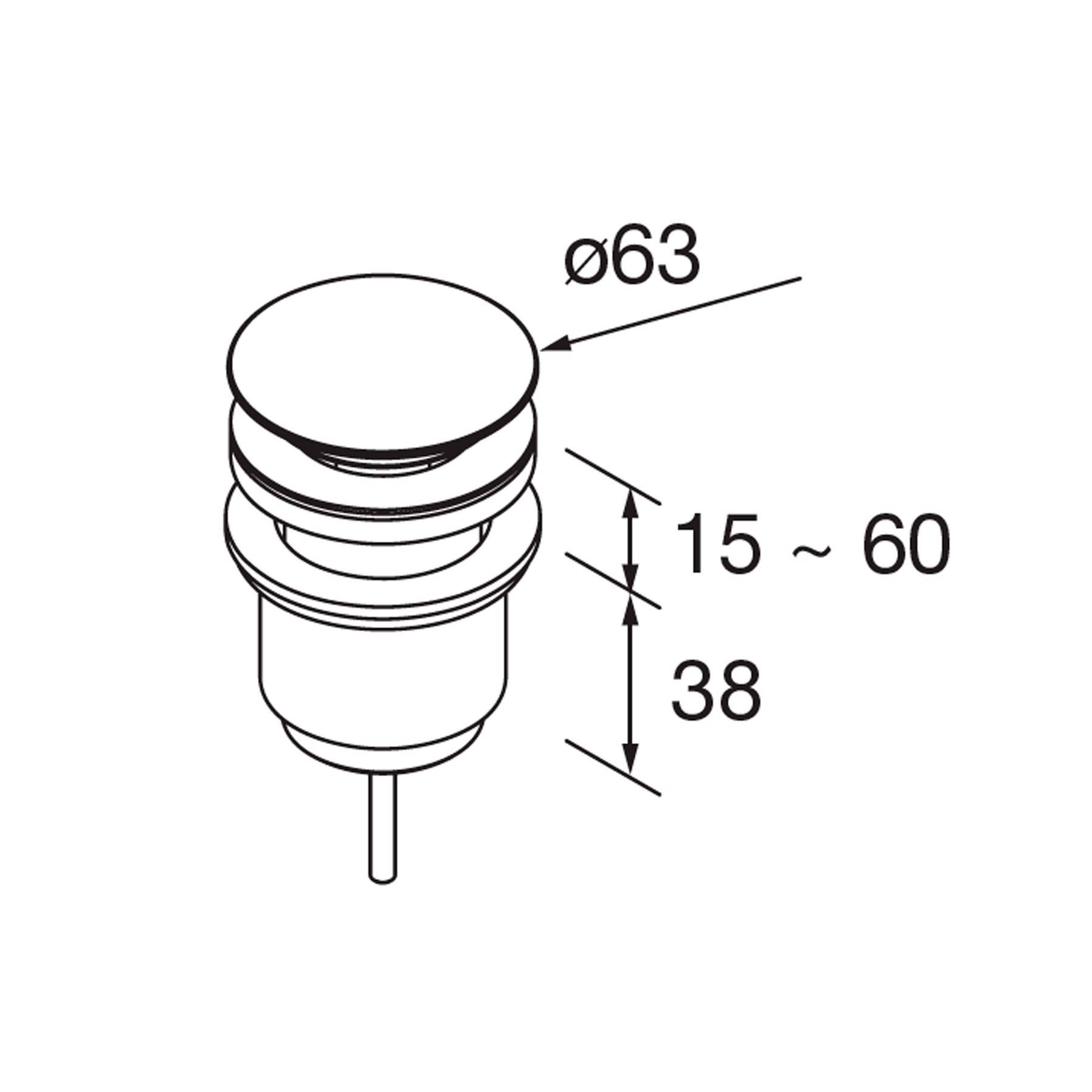 Darstellung einer zylindrischen Komponente mit Abmessungen: Durchmesser ø63, Höhe einstellbar von 15 bis 60, und 38 am Basisstamm.