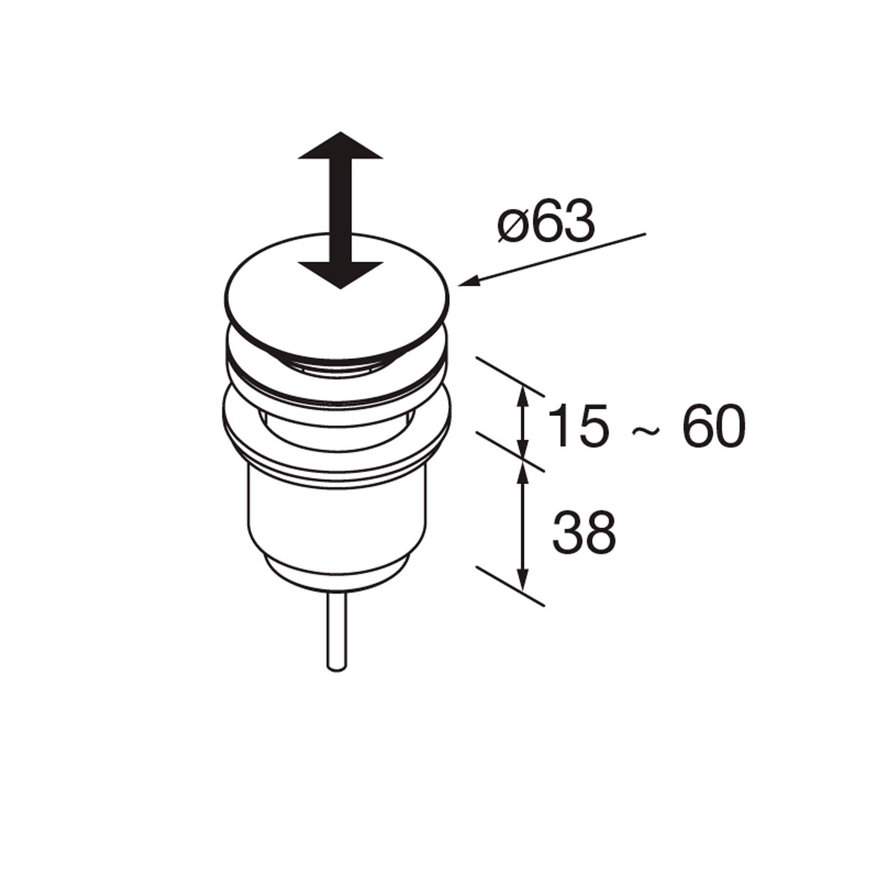 Pop-up-Höhe: 15~60 mm, Außendurchmesser: 63 mm, 38 mm Höhe.