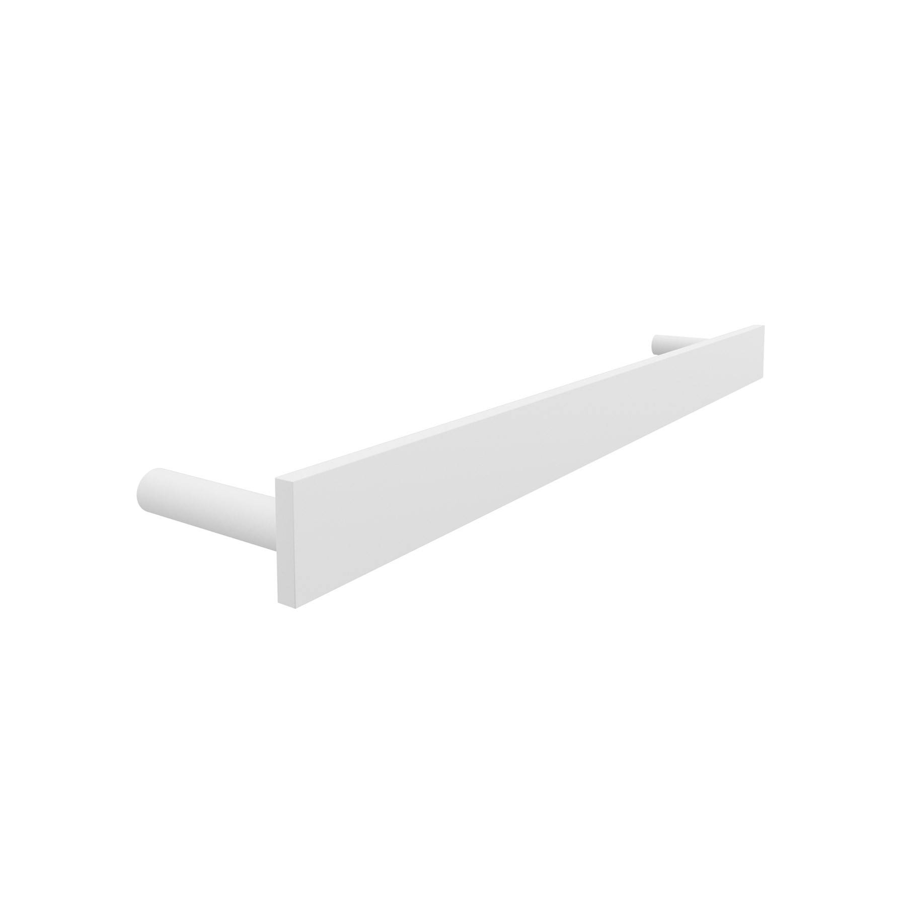 Eine weiße, minimalistische Wandregalhalterung mit zylindrischen Stützen.