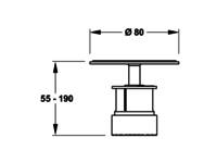 Ein verstellbarer Sockel, 55-190 mm hoch, 80 mm Durchmesser, dargestellt mit Maßpfeilen für Bau- oder architektonische Zwecke.