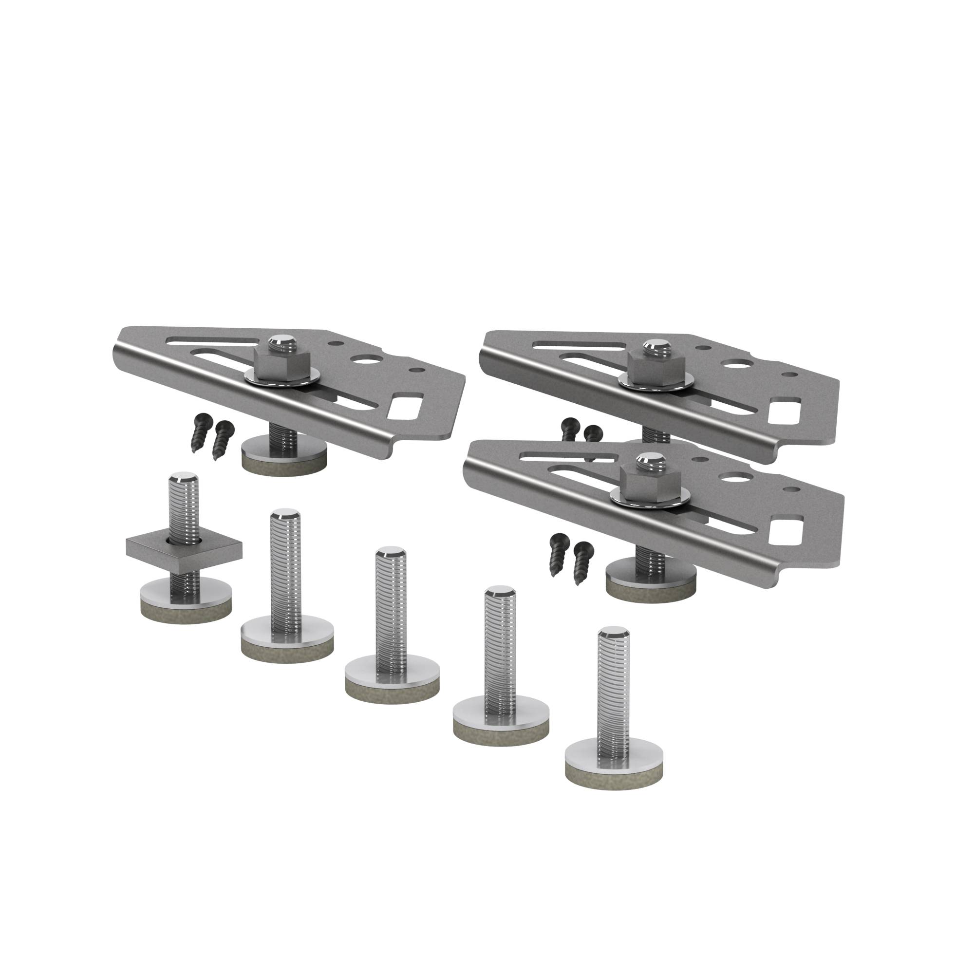 Satz von zwei Metallhalterungen mit Schrauben und Bolzen, konzipiert für Montage oder strukturelle Unterstützung.