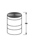 Eine dreidimensionale Darstellung eines Zylinders mit vertikaler Messung, beschriftet mit '120'.