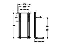 Diagramm zur Darstellung der Abmessungen für einen Halterungsständer, mit einer Höhe von 540 mm, maximaler Breite von 270 mm und einer Tiefe von 190 mm. Einstellbare Höhe von 340-500 mm.