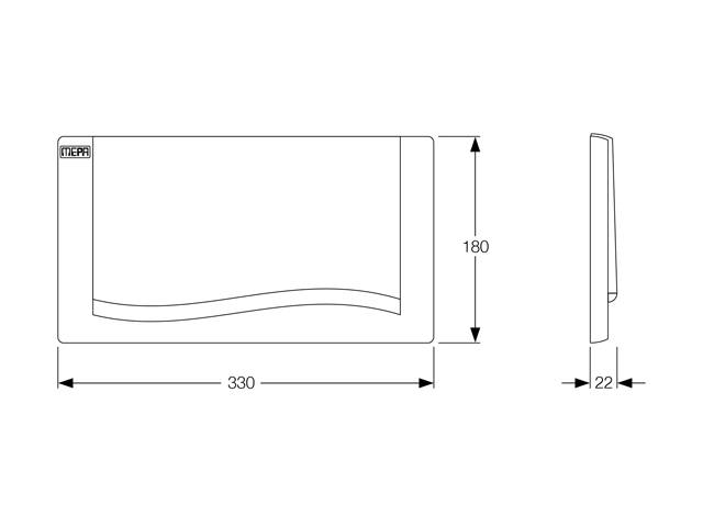 Eine technische Zeichnung eines rechteckigen Panels mit Abmessungen: Breite 330 mm, Höhe 180 mm und Tiefe 22 mm.