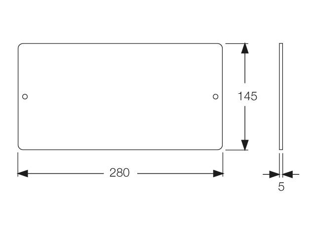 Eine rechteckige Karte mit Abmessungen von 280 bei 145 Millimetern, die auf der rechten Seite eine kleine Einbuchtung aufweist.