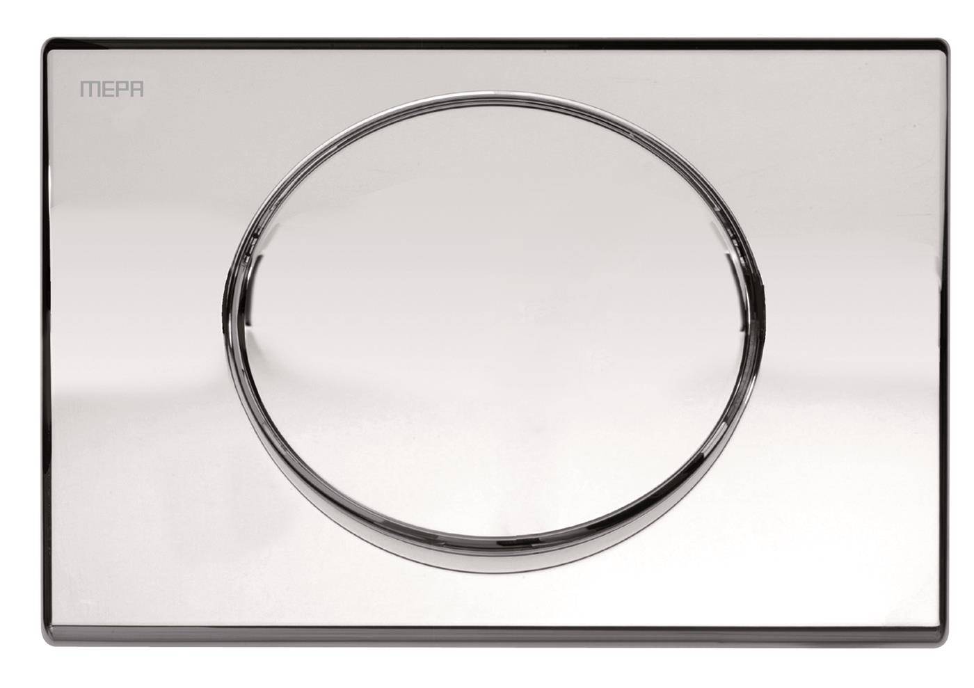 Chromerunder Wandlüftung oder Luftgitter auf einer rechteckigen Metallplatte, Vorderansicht auf weißem Hintergrund.