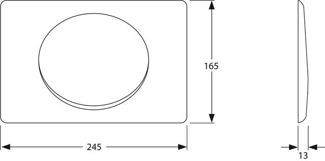 Ein Rechteck mit einem Oval im Inneren; Abmessungen sind 165 mm Höhe und 245 mm Breite, dargestellt mit doppelköpfigen Pfeilen zur Größenangabe.