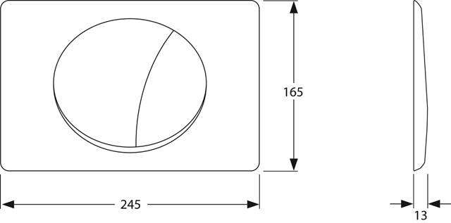 Eine Grafik zeigt ein Rechteck mit den Abmessungen: 245 Breite und 165 Höhe. Im Inneren befindet sich ein großer Kreis mit einer gekrümmten Linie.
