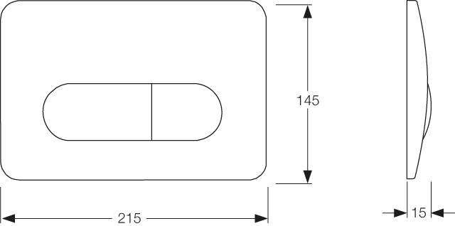 Ein Rechteck mit zwei nebeneinander liegenden Kreisen, das 215 x 145 mm misst, mit Pfeilen, die Breite und Höhe anzeigen.