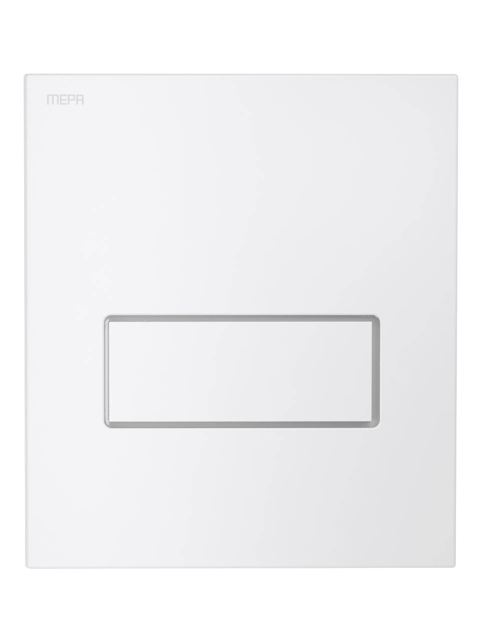 Ein minimalistisches weißes Plastikpanel mit einer horizontalen rechteckigen Vertiefung in der Mitte.