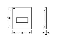 Diagramme mit einer Vorder- und Seitenansicht eines rechteckigen Panels mit Abmessungen: Höhe 150 mm, Breite 131 mm und Tiefe 10 mm.