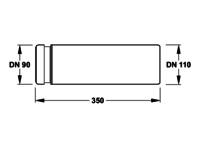 Eine technische Zeichnung eines zylindrischen Objekts mit Abmessungen: 60 mm Durchmesser, 350 mm Länge. Es zeigt Seitenansichtsdetails.