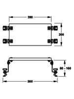 Diagramm einer rechteckigen Montageplatte mit Abmessungen: 390 mm Breite, 200 mm Höhe, seitliche Höhenverstellung von 80 bis 160 mm.
