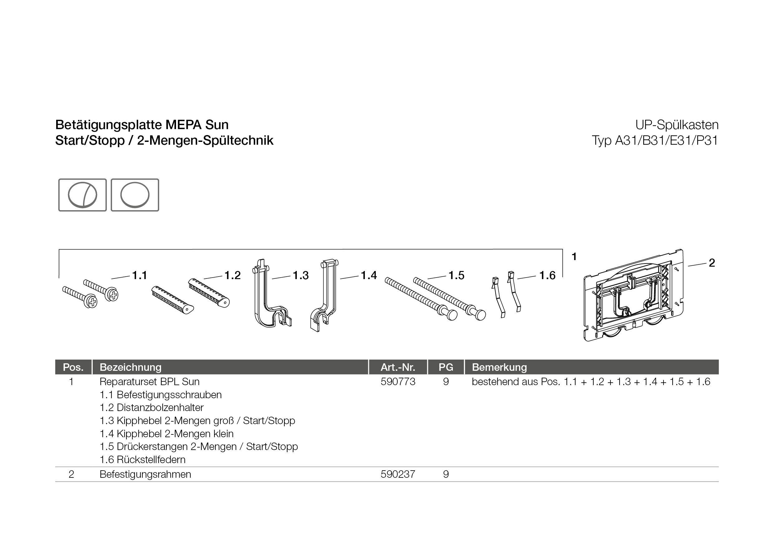 MEPAsun Betätigungsplatte für A31/B31 2-Mengen, weiß