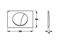 Rechteckige Platte mit kreisförmigem Element, Abmessungen: 245x165x13 mm, Seitenansicht zeigt Dicke.