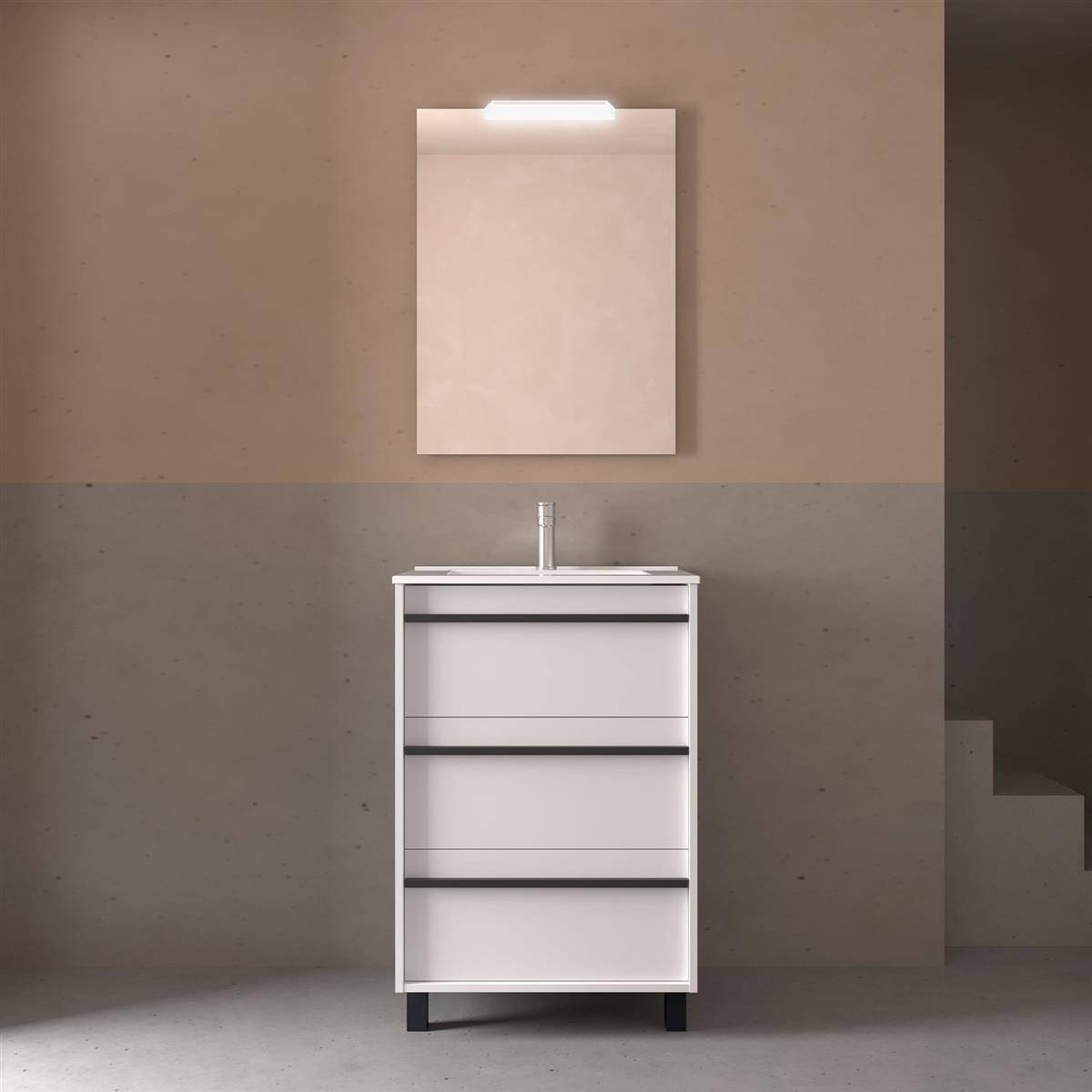 Badezimmermöbel ATTILA 600 3 Schubladen WHITE SATIN + Waschtisch