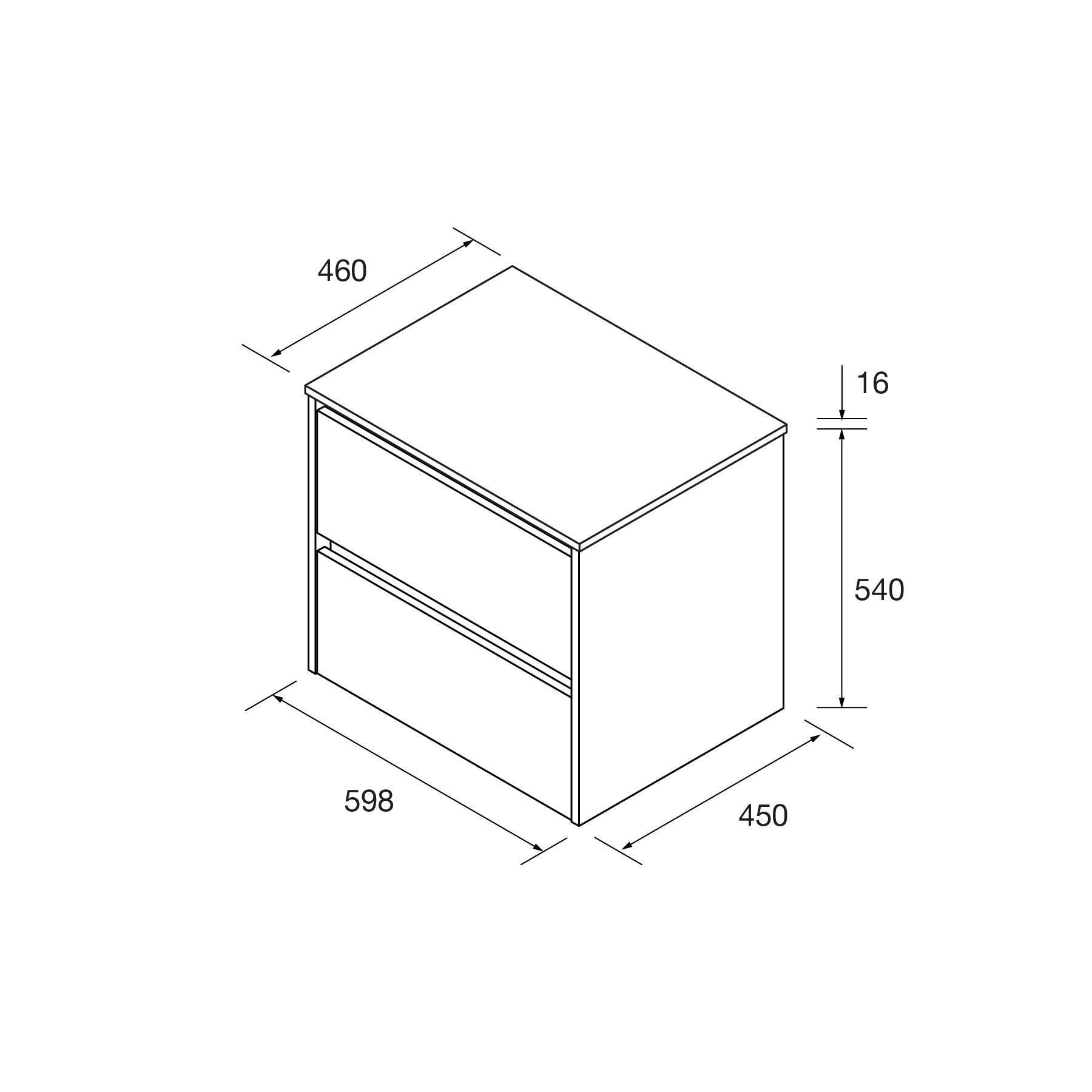 Salgar Badezimmermöbel NOJA 600 2 Schubladen WHITE GLOSS + Waschtisch-Platte
