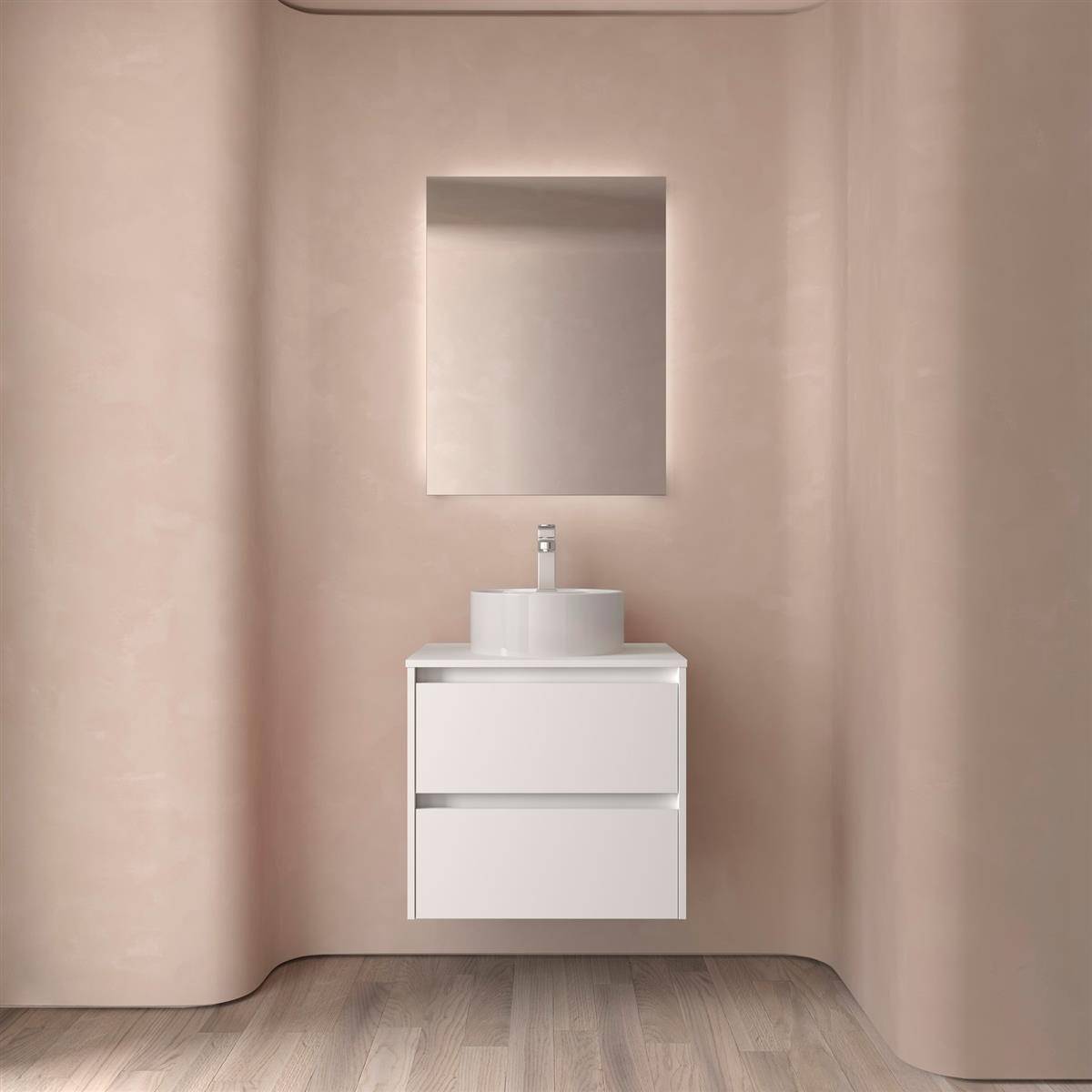 Badezimmermöbel BALTIC 600 2 Schubladen WHITE SATIN + Waschtisch-Platte