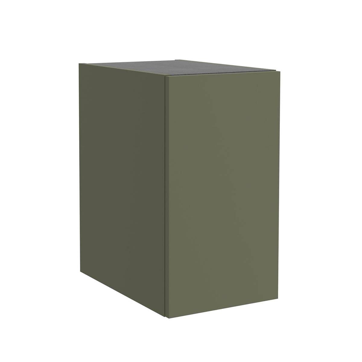 Schlichte olivgrüne rechteckige Schachtel in 3D-Ansicht auf weißem Hintergrund.