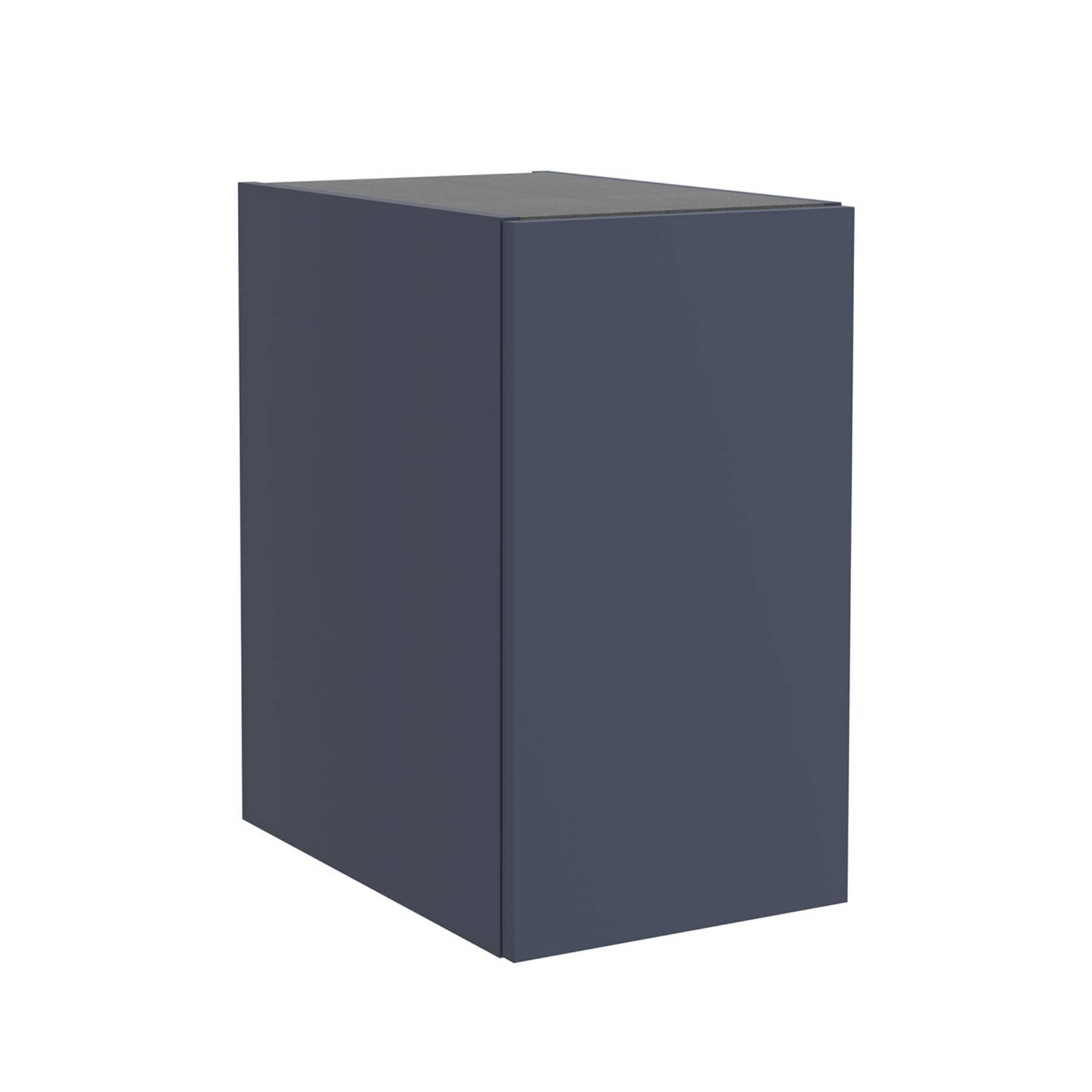 Ein marineblauer, rechteckiger, vertikaler Aufbewahrungsschrank mit schlichtem Design und ohne sichtbare Griffe oder Merkmale.