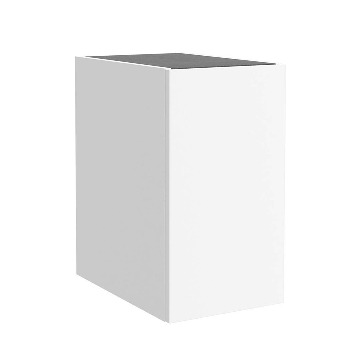 Ein einfacher weißer rechteckiger Kasten oder Schrank, der dreidimensional auf weißem Hintergrund dargestellt ist.