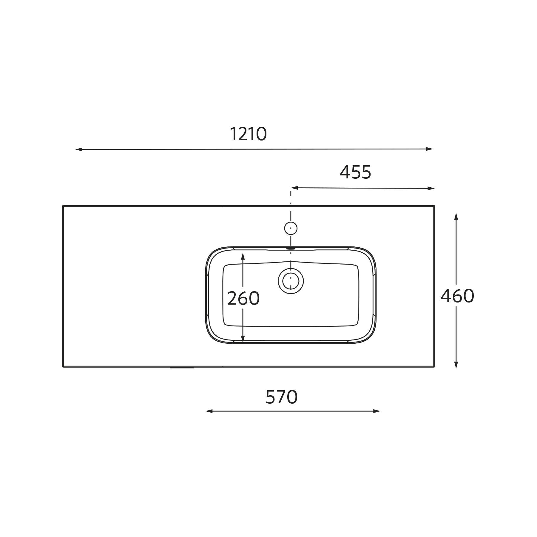 Salgar Waschbecken CONSTANZA 1200I ohne Siphon oder Clicker-Ablauf , Für Möbel 900 MATT-WEISS 1210 x 20 x 460 mm