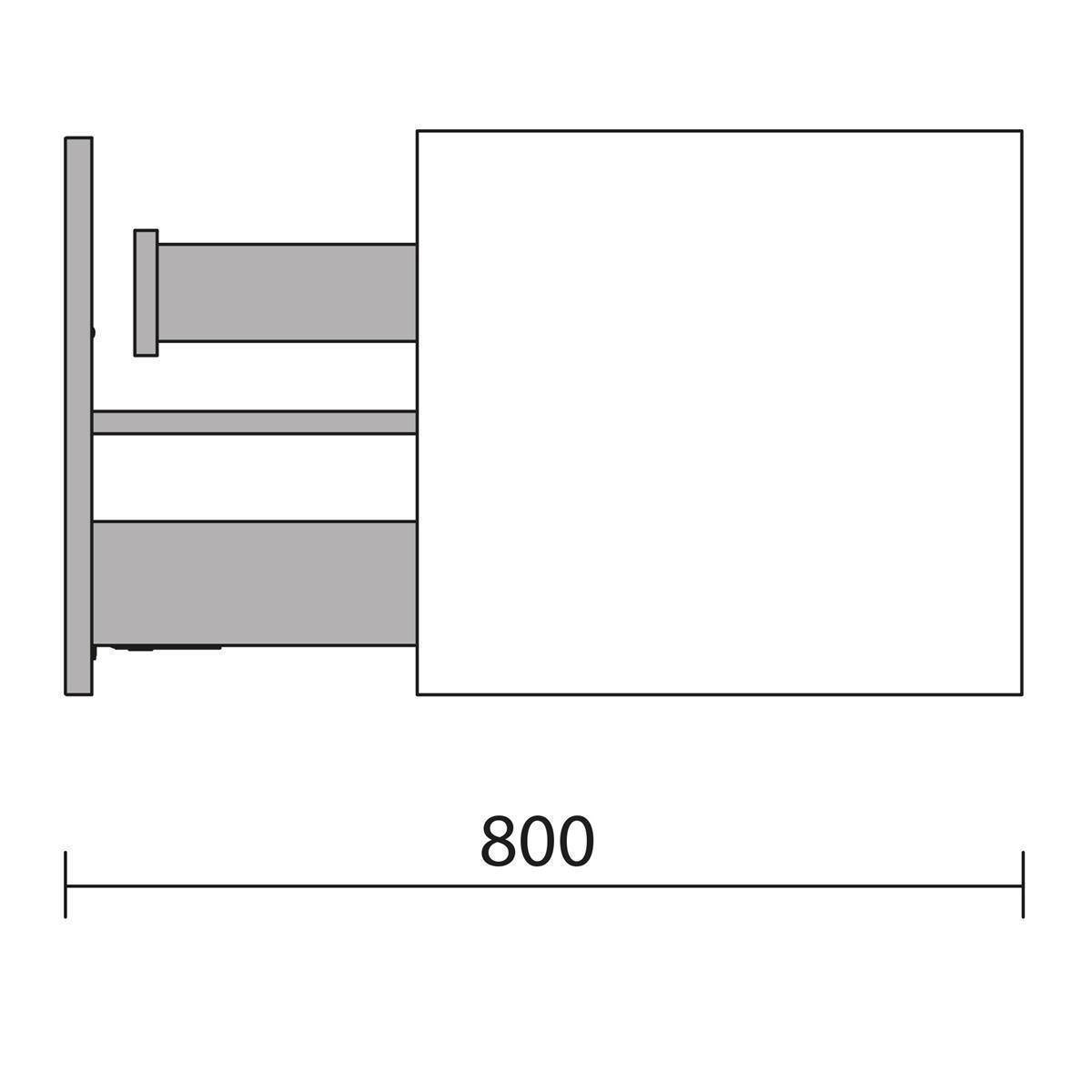 Technische Seitenansicht eines Bettes oder einer Plattform mit einem großen rechteckigen Block und der Abmessungsbeschriftung 