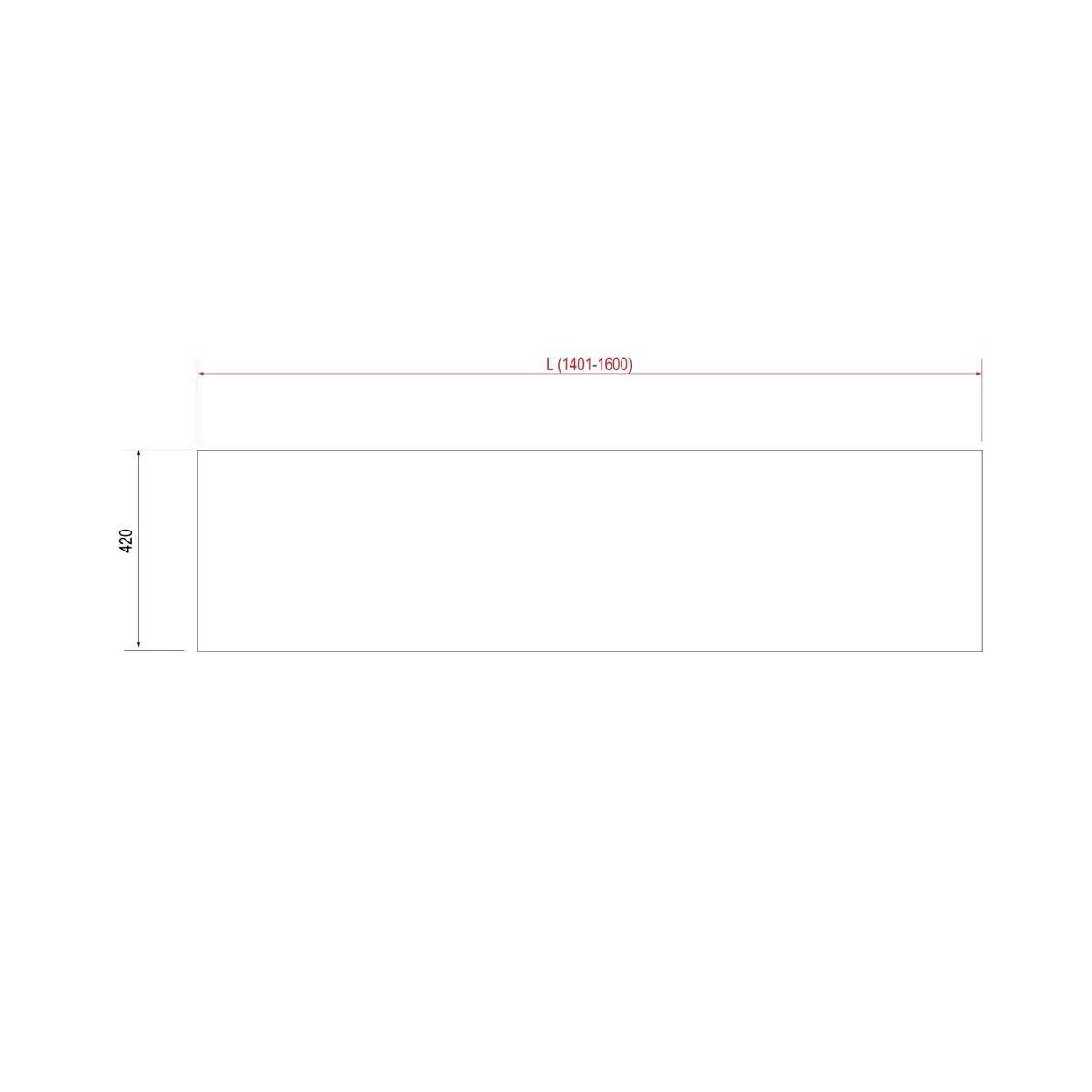 Technische Zeichnung eines rechteckigen Panels mit der Bezeichnung L (1401-1600) und einer Höhe von 420 mm.