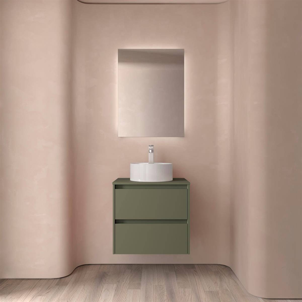 Badezimmermöbel BALTIC 600 2 Schubladen GREEN SATIN + Waschtisch-Platte