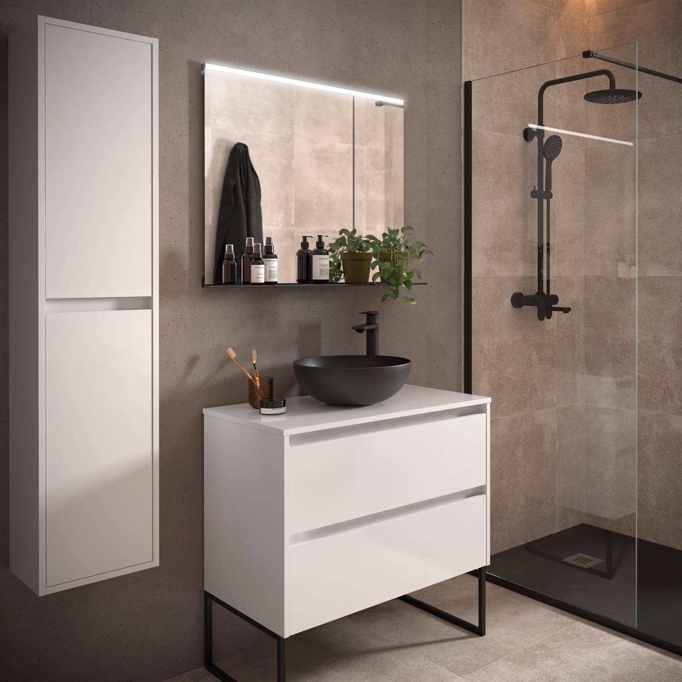 Badezimmermöbel BALTIC 800 2 Schubladen WHITE GLOSS + Waschtisch-Platte