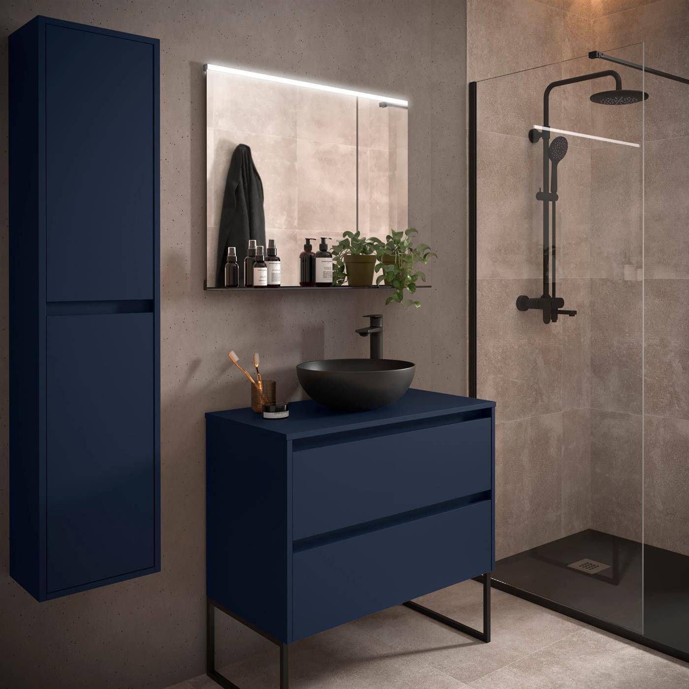 Badezimmermöbel BALTIC 800 2 Schubladen BLUE SATIN + Waschtisch-Platte