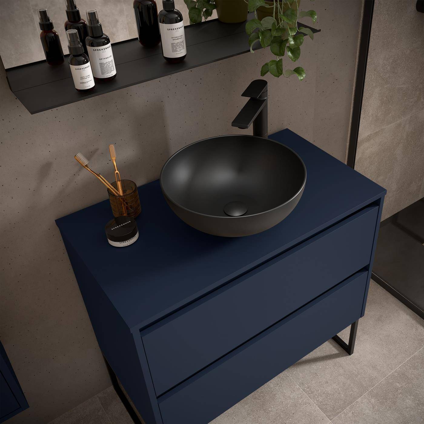 Badezimmermöbel BALTIC 900 2 Schubladen BLUE SATIN + Waschtisch-Platte