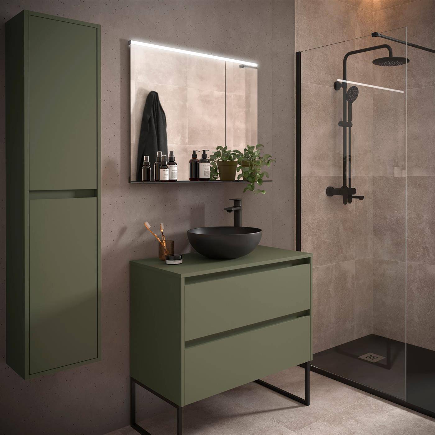 Badezimmermöbel BALTIC 900 2 Schubladen GREEN SATIN + Waschtisch-Platte
