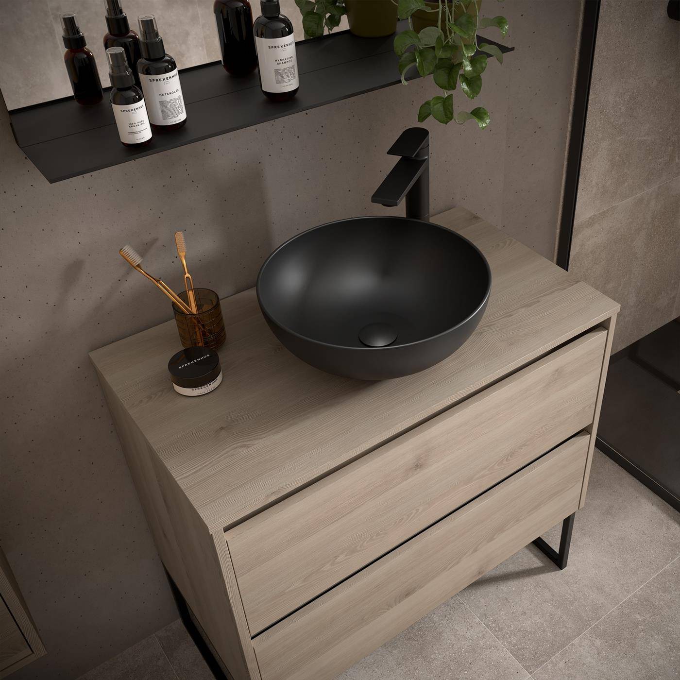 Badezimmermöbel BALTIC 900 2 Schubladen NATURAL + Waschtisch-Platte