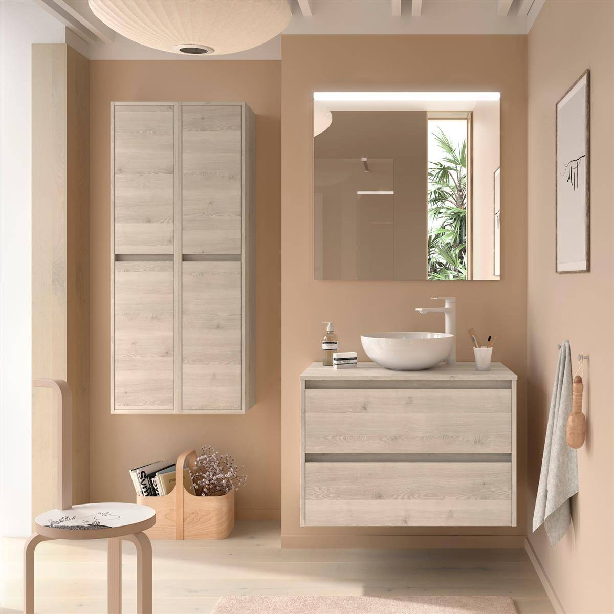 Badezimmermöbel BALTIC 1000 2 Schubladen NATURAL + Waschtisch-Platte